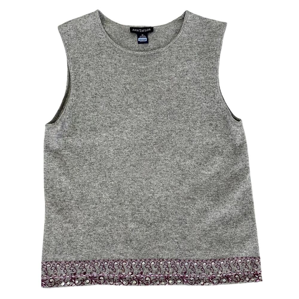 Ann Taylor Gray and Purple Sleeveless Wool Blend Sweater Vest Top